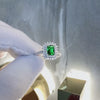 Floral Design Emerald Cut Simulated Emerald Engagement Ring with 4-Prong Setting