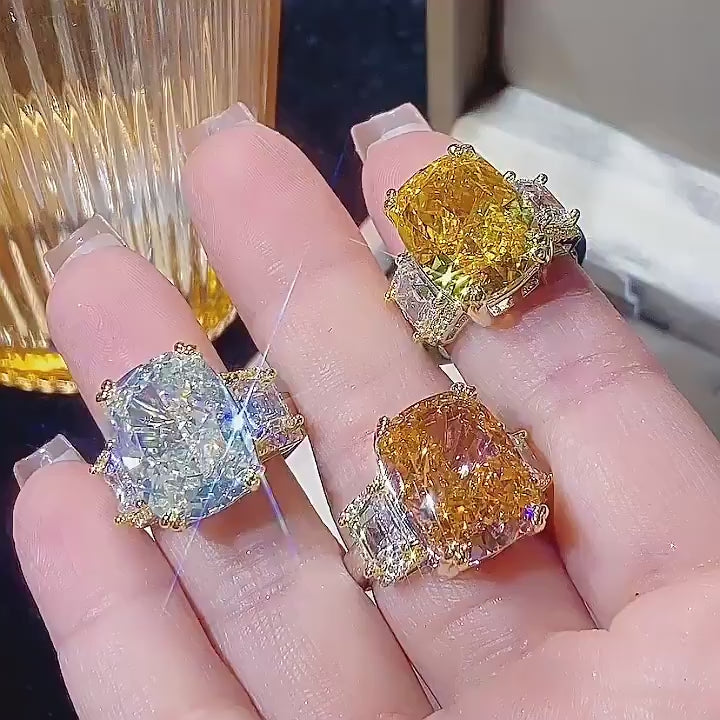 9-Carat Radiant Cut Colorless, Yellow, and Orange Simulated Diamond Engagement Ring