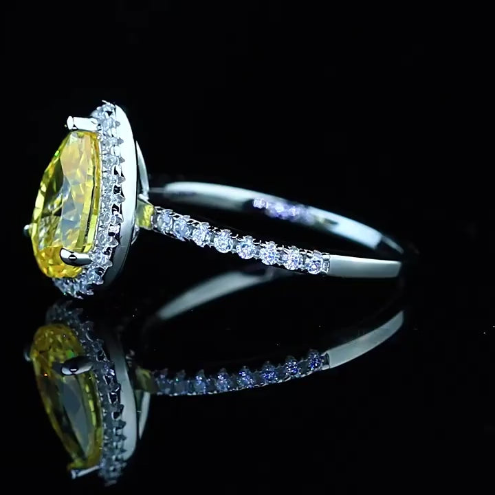 Halo, Accents 3.0-Carat Pear Cut Yellow Simulated Diamond Engagement Ring