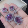 Oval-Cut Simulated Amethyst Jewelry Set in White Gold-Plated Copper with Elegant 4-Prong Design