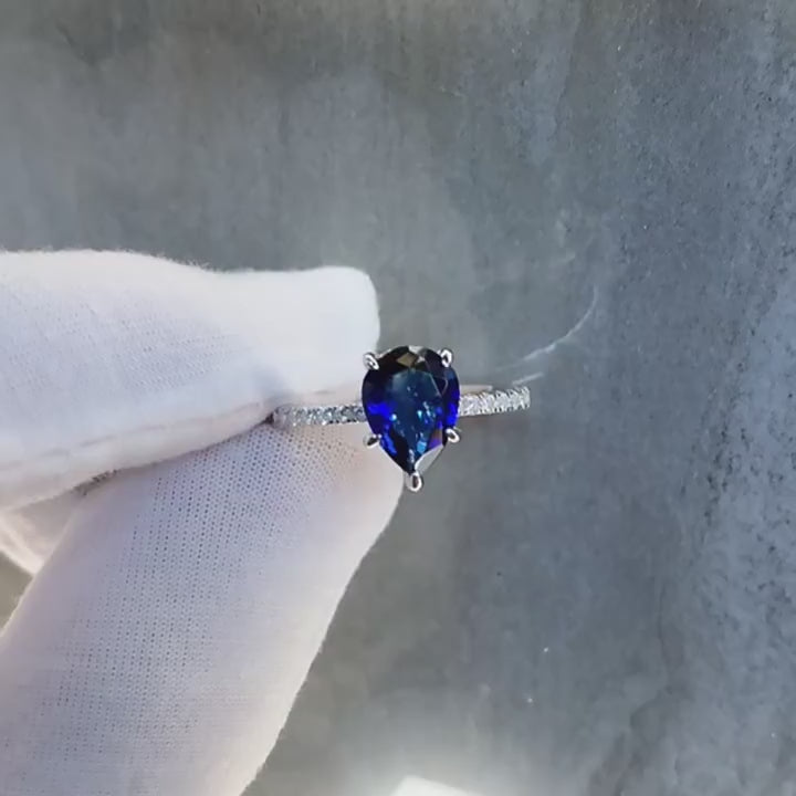 Accented Pear Cut Simulated Gemstone Engagement Ring