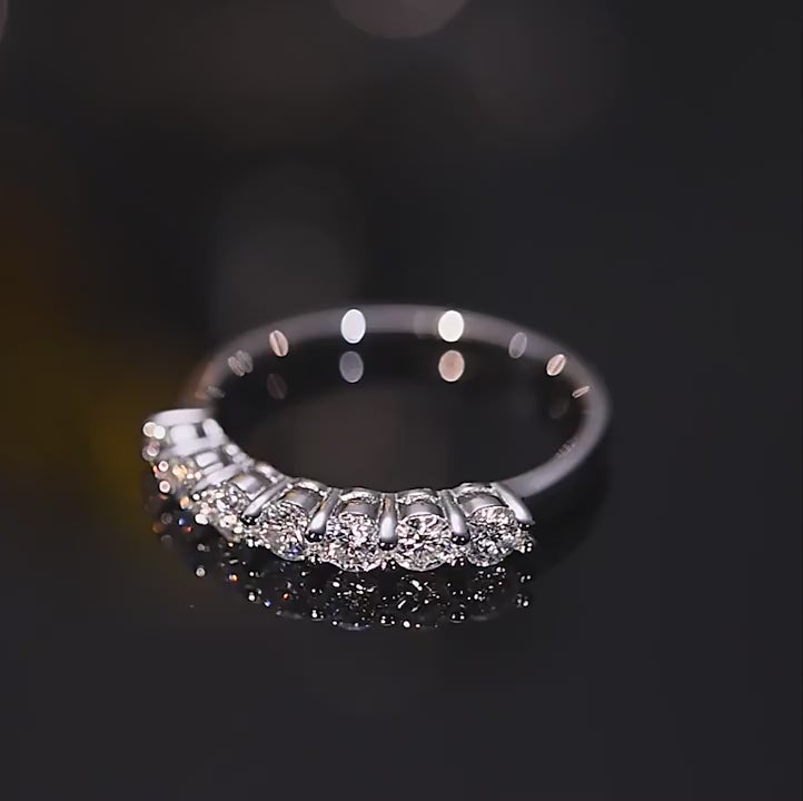 Seven-Stone Moissanite Wedding Band in Sterling Silver with GRA Certificate
